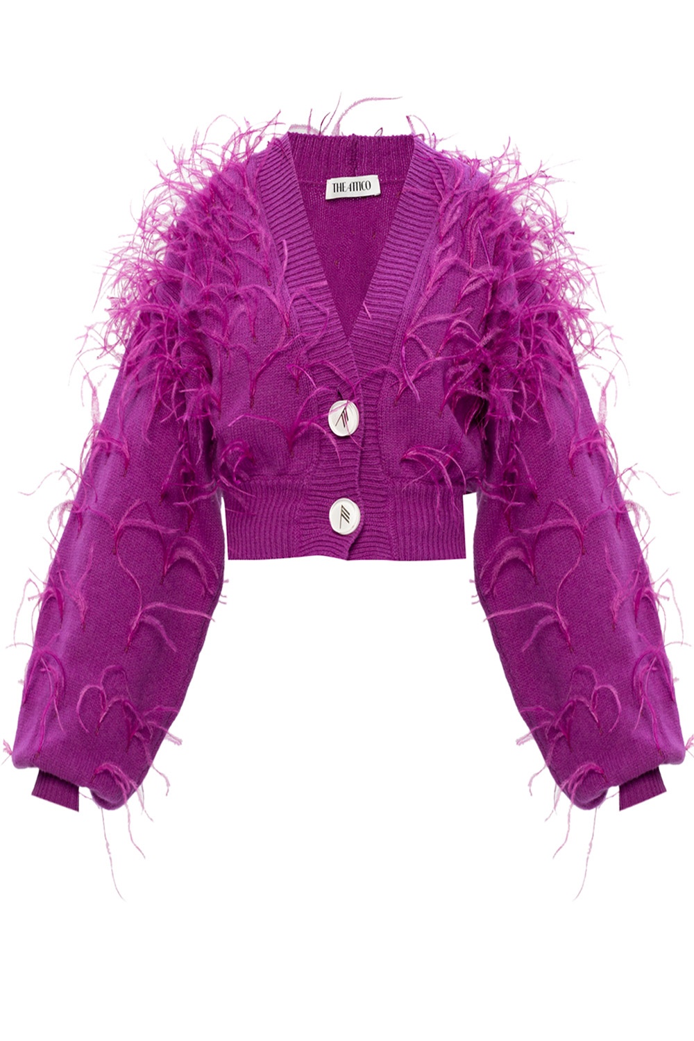 Purple Cardigan with ostrich feathers The Attico IetpShops Italy